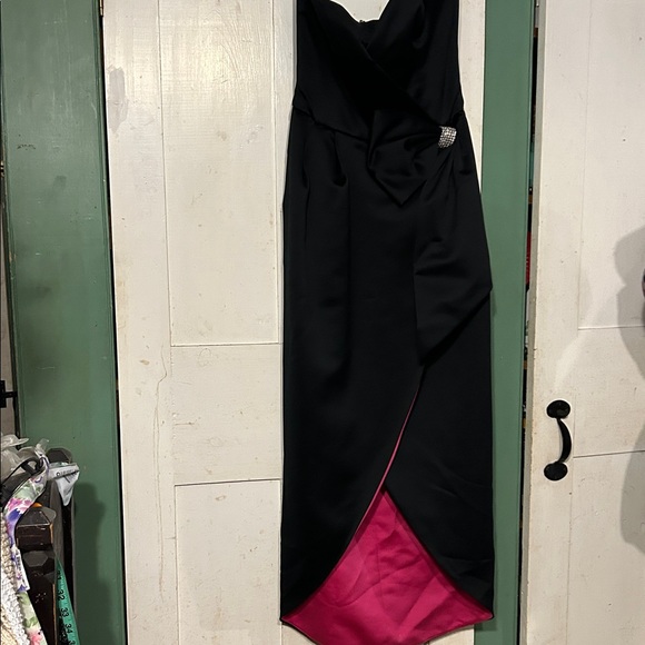 VTG Nili Martin Strapless Gown Sz 12 Black + Magenta Lining Made USA 90s Mobwife - Picture 7 of 16